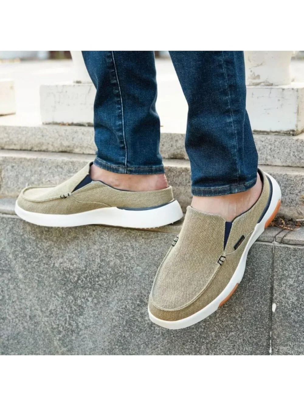 OrthoComfoot Men's Khaki Rubber Loafers Lightweight & Breathable Slip On Shoes